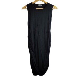 Antistar Women Sheath Dress Black Large Sleeveless Ruched Sides Rounded Hem